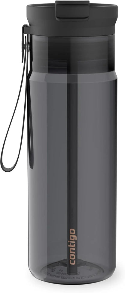 Contigo DualSip 24 oz Tritan Plastic Water Bottle with Carry Strap & 2-in-1 Leakproof Lid (Straw or Spout), BPA-Free, Dishwasher Safe