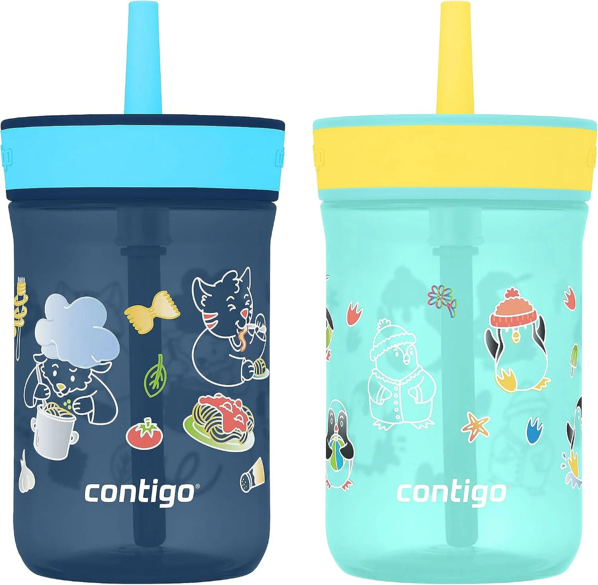 Contigo Kids’ Leighton Straw Tumbler with Spill-Proof Leak-Proof Lid 14oz Juniper/Blue Forest