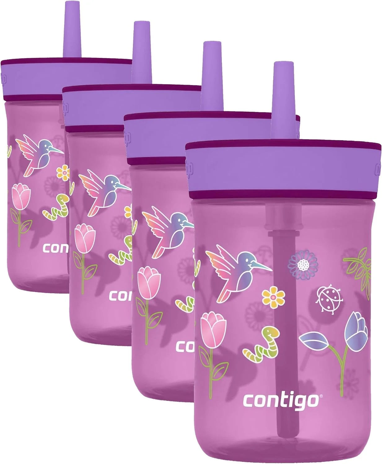 Contigo Kids’ Leighton Straw Tumbler with Spill-Proof Leak-Proof Lid 14oz Juniper/Blue Forest