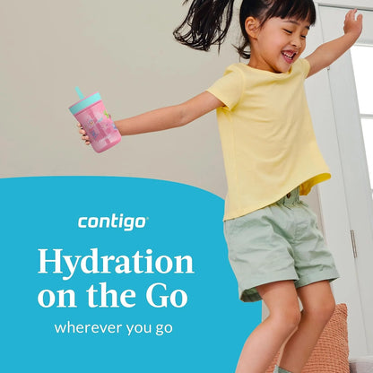 Contigo Kids’ Leighton Straw Tumbler with Spill-Proof Leak-Proof Lid 14oz Juniper/Blue Forest