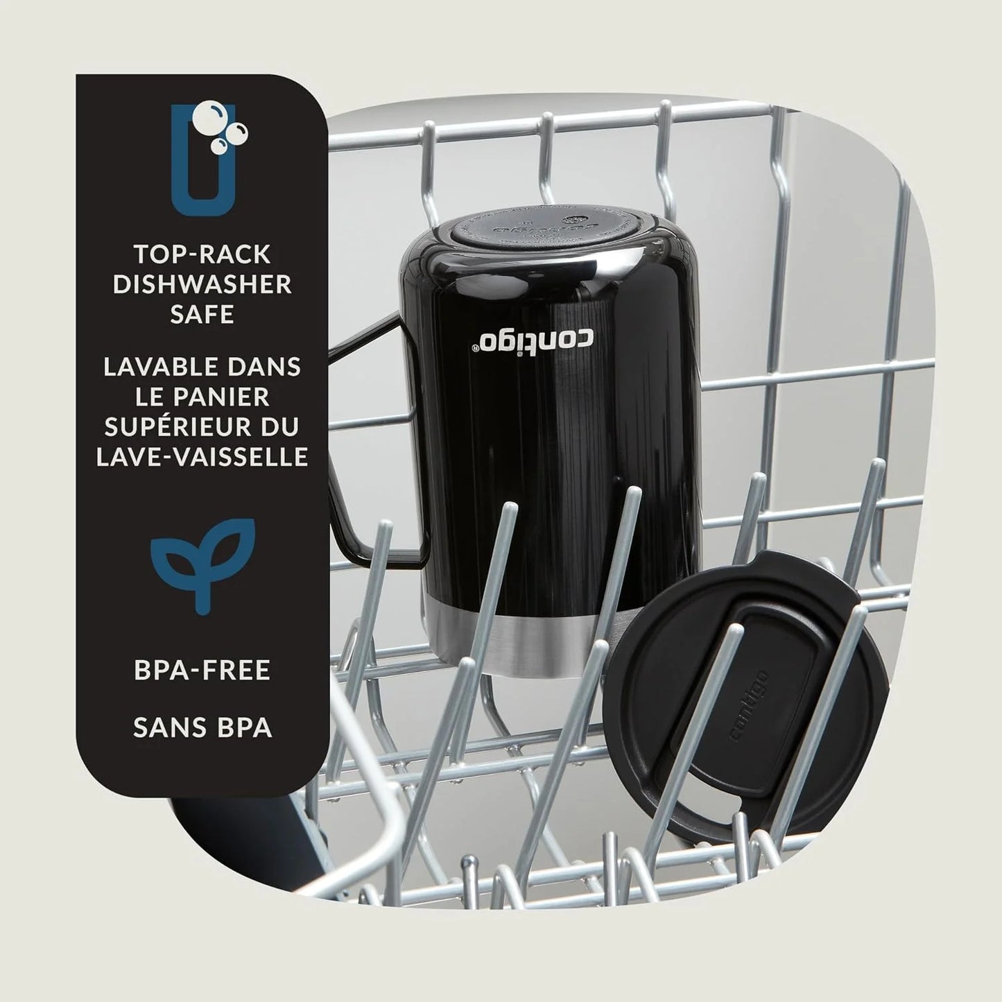 Contigo Streeterville Stainless Steel Mug with Handle and Splash-Proof Lid, Vacuum-Insulated Metal Cup for Coffee and Tea with Handle and Grip Base to Prevent Slipping, Licorice, 14 oz (414 mL)