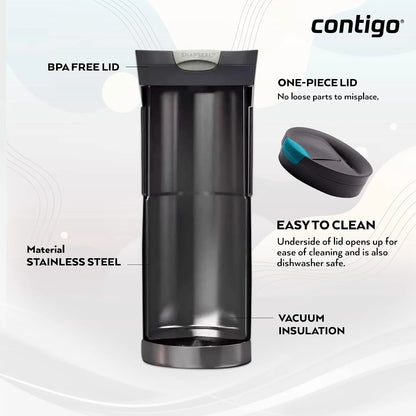 Contigo Byron Snapseal Travel Mug, Stainless Steel Thermal mug, vacuum flask, leakproof tumbler, coffee mug with BPA free Easy-Clean Lid, 470 ml, Vivacious
