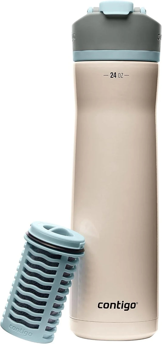 Contigo Clybourn Chill Stainless Steel Filter Water Bottle, 24 oz, Salt