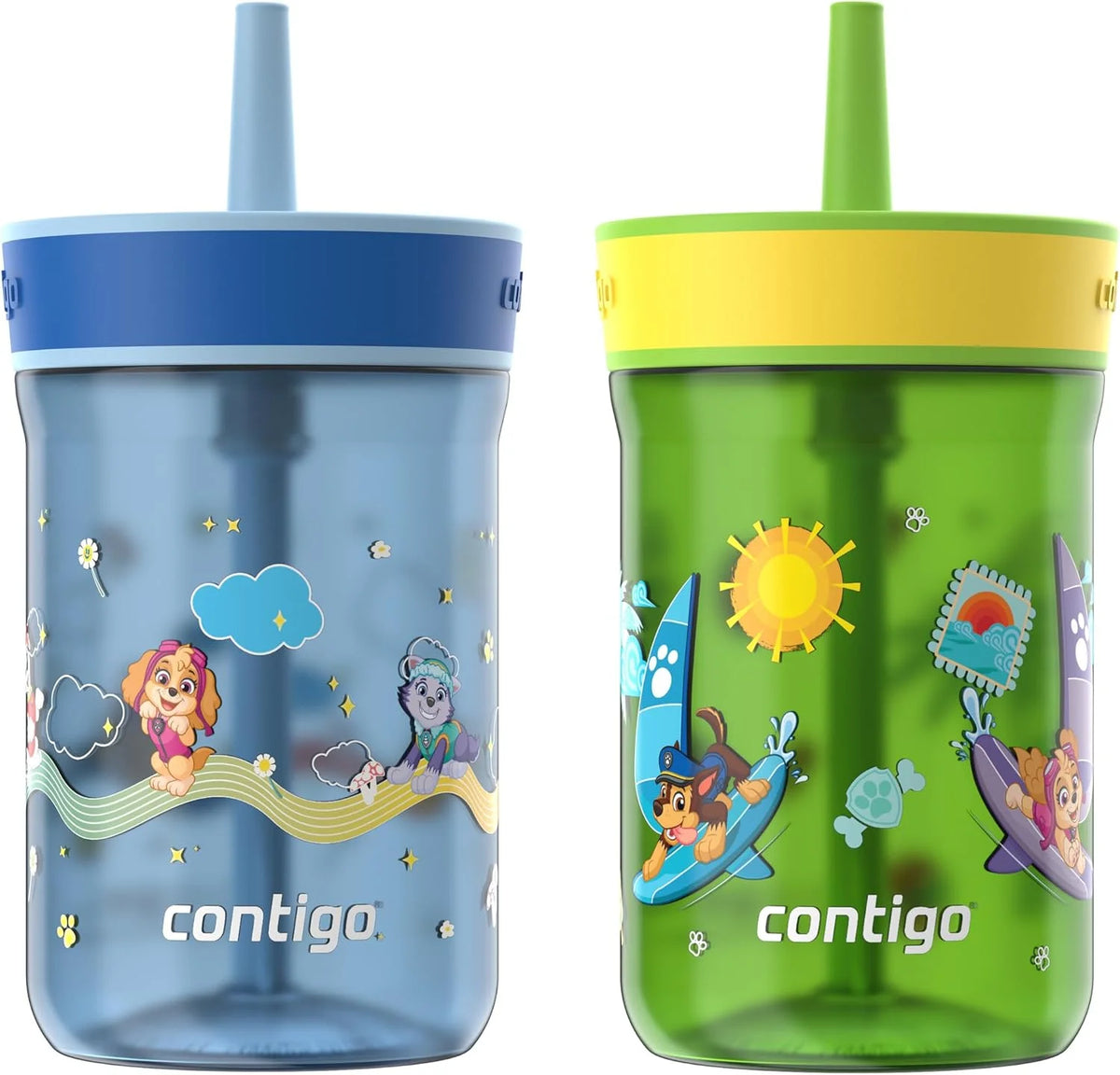 Contigo Kids’ Leighton Straw Tumbler with Spill-Proof Leak-Proof Lid 14oz Juniper/Blue Forest