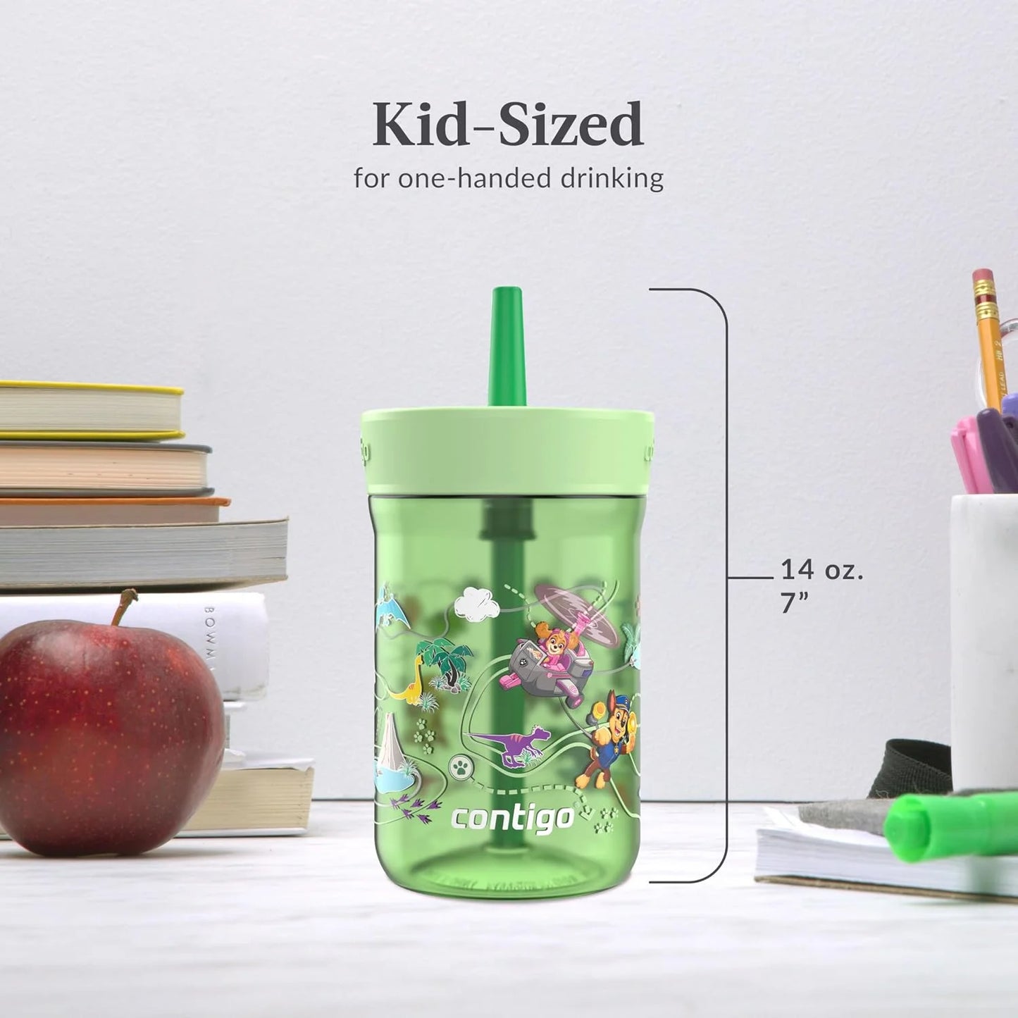 Contigo Kids’ Leighton Straw Tumbler with Spill-Proof Leak-Proof Lid 14oz Juniper/Blue Forest