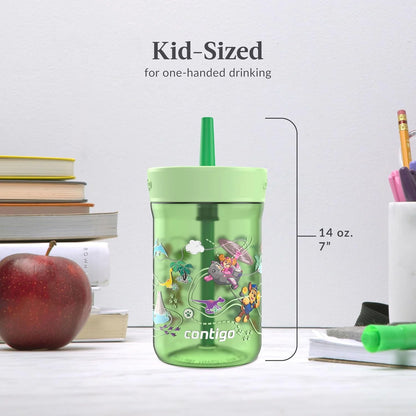 Contigo Kids’ Leighton Straw Tumbler with Spill-Proof Leak-Proof Lid 14oz Juniper/Blue Forest