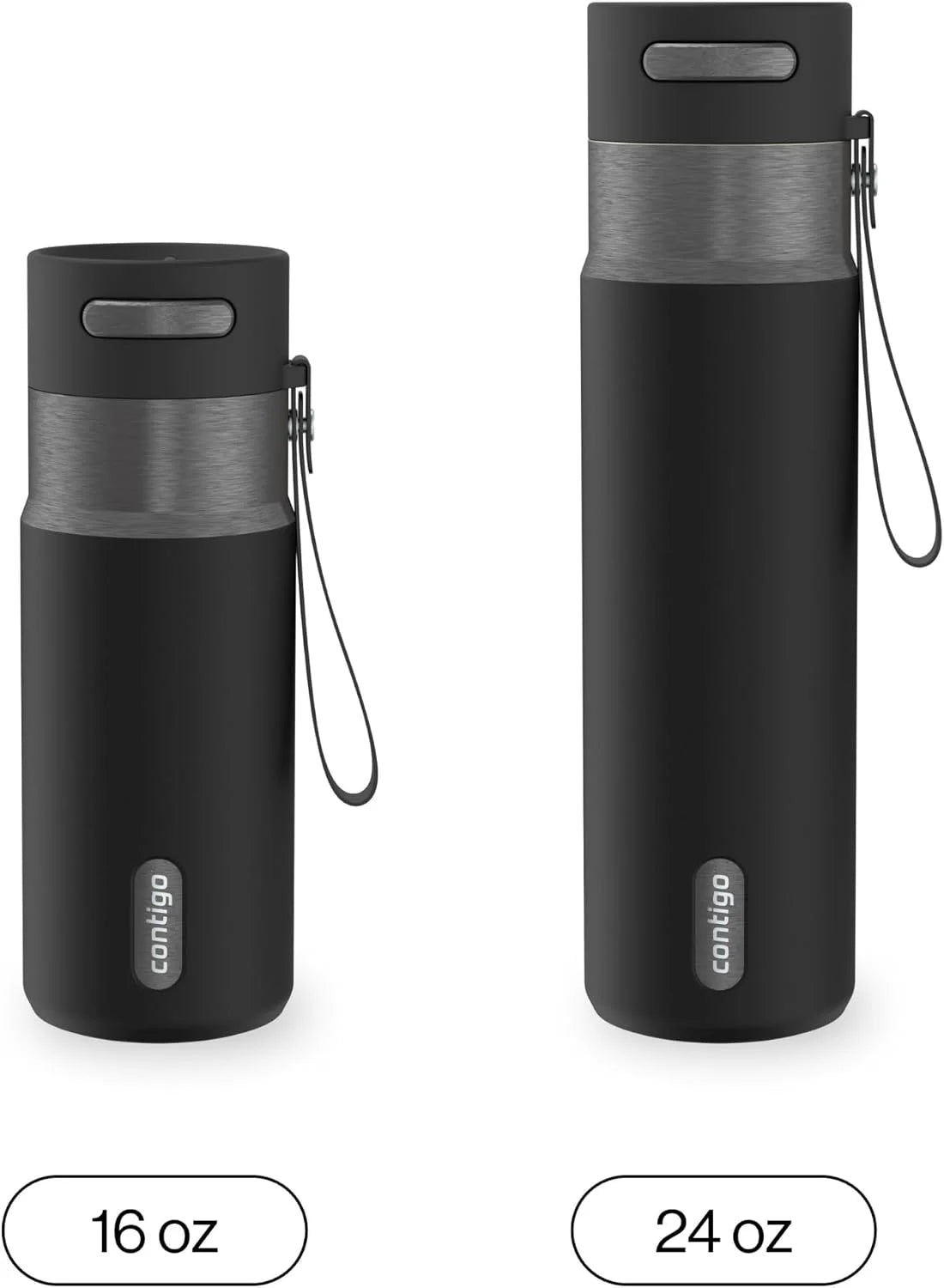 Contigo AutoSeal 24 oz Stainless Steel Vacuum-Insulated Water Bottle with Leakproof Push-Button Spout & Lock, Carry Strap, BPA-Free & Lead-Free, Dishwasher Safe