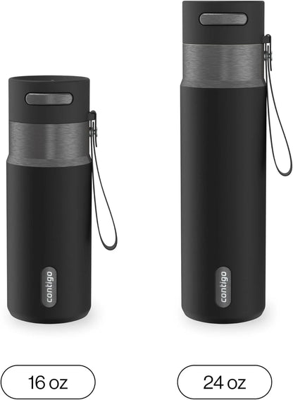 Contigo AutoSeal 24 oz Stainless Steel Vacuum-Insulated Water Bottle with Leakproof Push-Button Spout & Lock, Carry Strap, BPA-Free & Lead-Free, Dishwasher Safe