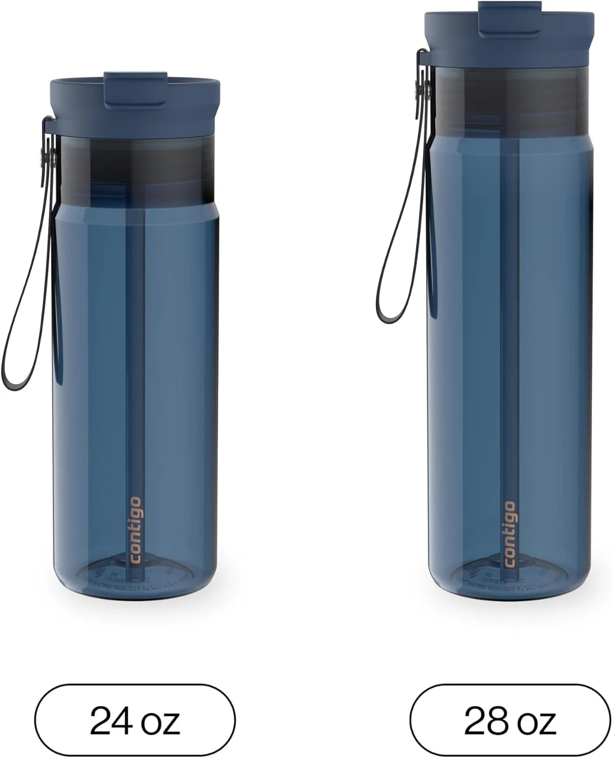 Contigo DualSip 24 oz Tritan Plastic Water Bottle with Carry Strap & 2-in-1 Leakproof Lid (Straw or Spout), BPA-Free, Dishwasher Safe