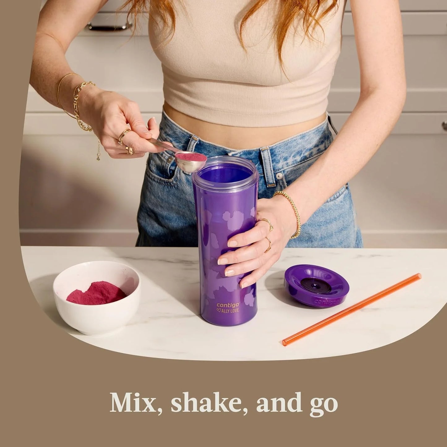Contigo x Ally Love Shake & Go Tumbler, Autoclose Lid, Leak Proof, 20oz, Licorice