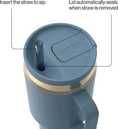 Contigo SnapSeal 30 oz Stainless Steel Vacuum-Insulated Tumbler with Handle & Reusable Straw, Leakproof AutoClose Lid, Cup Holder Friendly, BPA-Free & Lead-Free, Dishwasher Safe