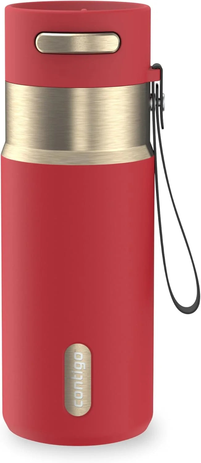 Contigo AutoSeal 24 oz Stainless Steel Vacuum-Insulated Water Bottle with Leakproof Push-Button Spout & Lock, Carry Strap, BPA-Free & Lead-Free, Dishwasher Safe