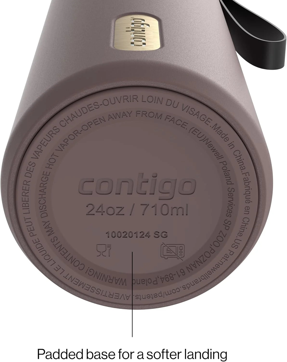 Contigo AutoSeal 24 oz Stainless Steel Vacuum-Insulated Water Bottle with Leakproof Push-Button Spout & Lock, Carry Strap, BPA-Free & Lead-Free, Dishwasher Safe
