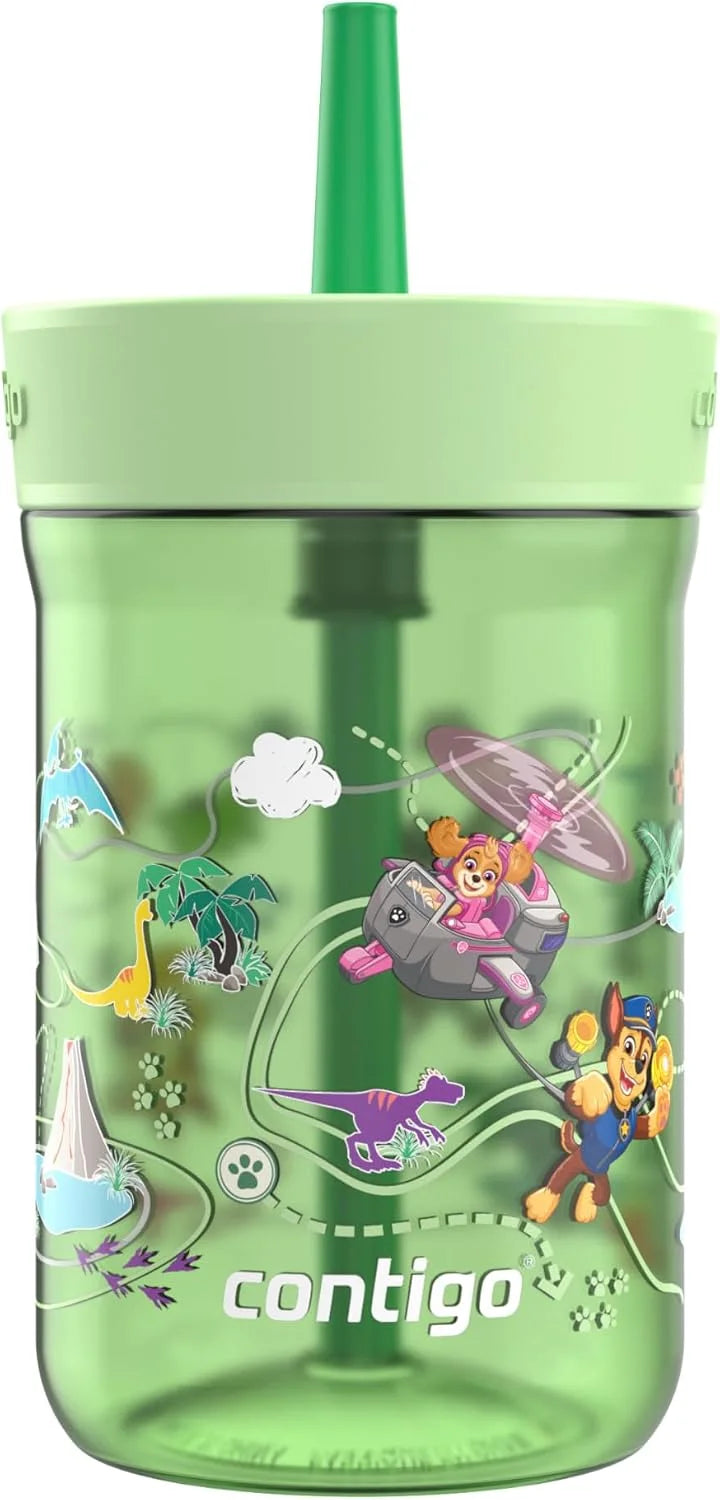 Contigo Kids’ Leighton Straw Tumbler with Spill-Proof Leak-Proof Lid 14oz Juniper/Blue Forest