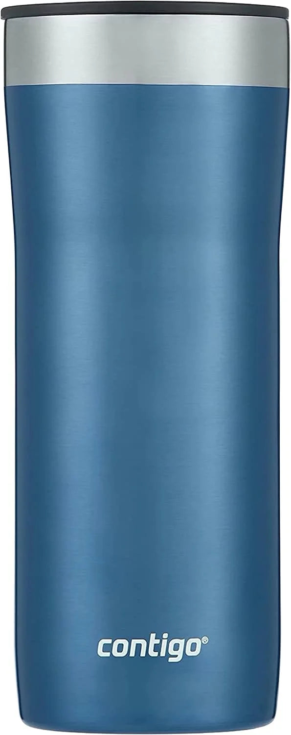 Contigo Streeterville Stainless Steel Vacuum-Insulated Tumbler with Straw and Splash-Proof Slider Lid, Keeps Drinks Hot up to 8hrs or Cold for 24hrs, Great for Travel/Work/School, 24oz Blue Corn