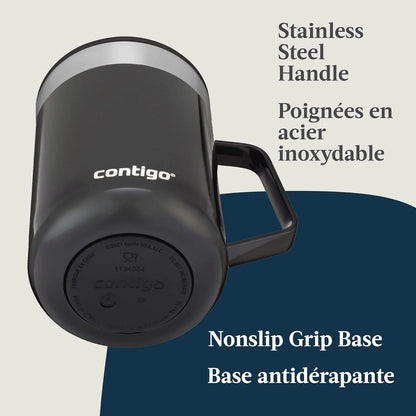 Contigo Streeterville Stainless Steel Mug with Handle and Splash-Proof Lid, Vacuum-Insulated Metal Cup for Coffee and Tea with Handle and Grip Base to Prevent Slipping, Licorice, 14 oz (414 mL)