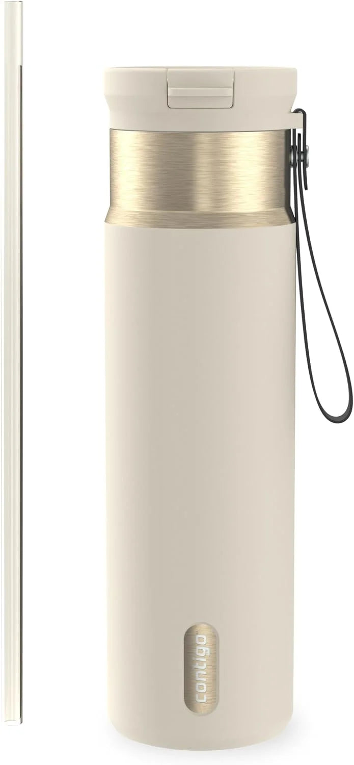 Contigo SnapSeal 24 oz Stainless Steel Vacuum-Insulated Water Bottle with Leakproof AutoClose Lid, Carry Strap & Reusable Straw, BPA-Free & Lead-Free, Dishwasher Safe