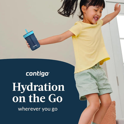 Contigo Kids’ Leighton Straw Tumbler with Spill-Proof Leak-Proof Lid 14oz Juniper/Blue Forest