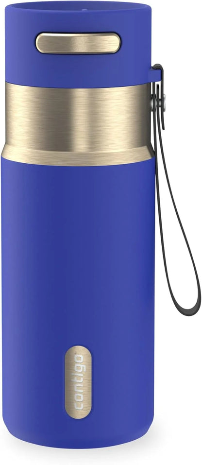 Contigo AutoSeal 24 oz Stainless Steel Vacuum-Insulated Water Bottle with Leakproof Push-Button Spout & Lock, Carry Strap, BPA-Free & Lead-Free, Dishwasher Safe