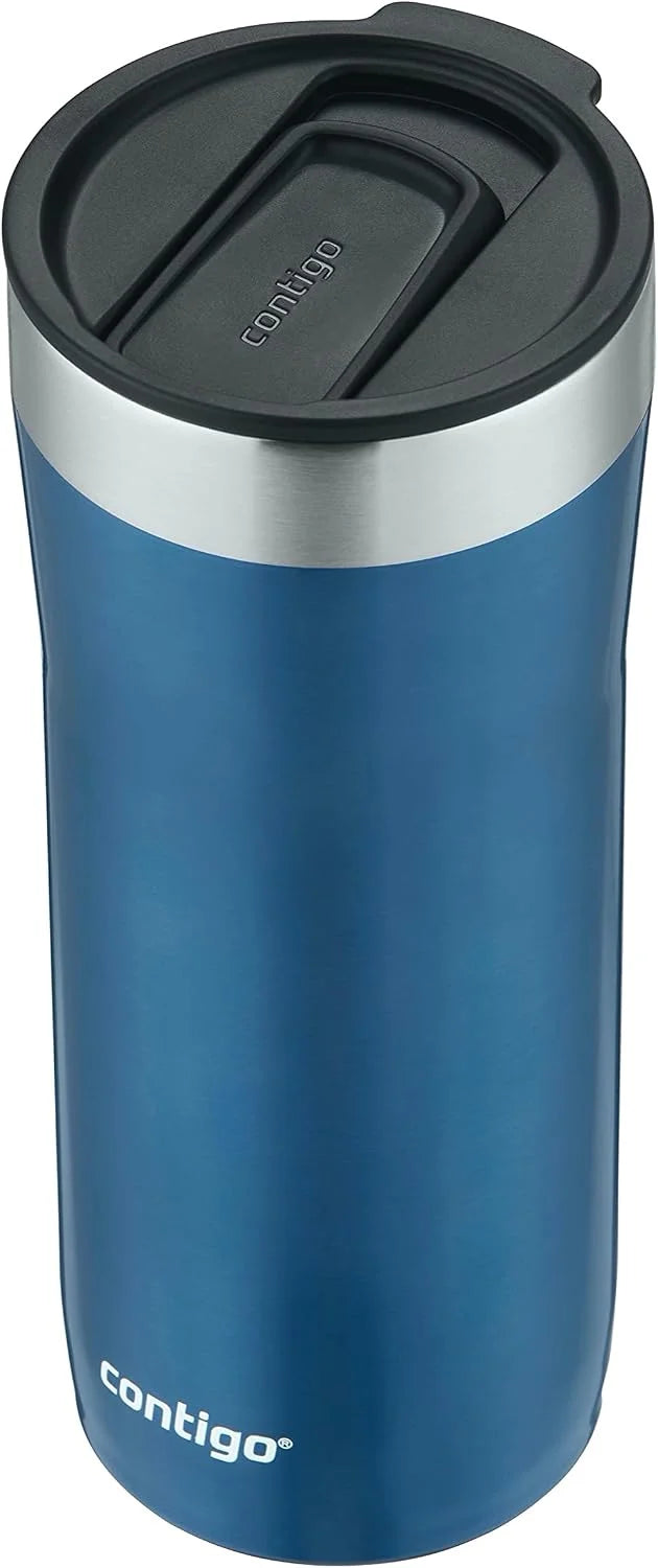 Contigo Streeterville Stainless Steel Vacuum-Insulated Tumbler with Straw and Splash-Proof Slider Lid, Keeps Drinks Hot up to 8hrs or Cold for 24hrs, Great for Travel/Work/School, 24oz Blue Corn