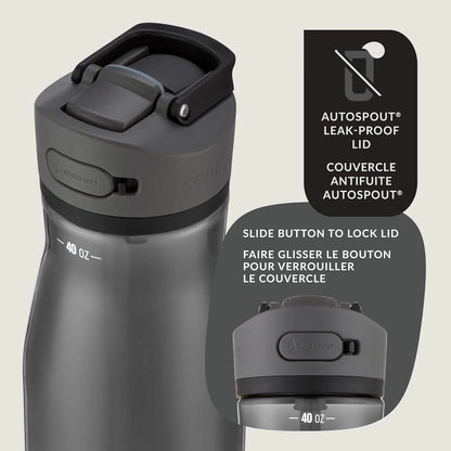 Contigo Ashland 2.0 Water Bottle with Straw and Leak-Proof Locking Lid, BPA-Free Plastic, Dishwasher Safe, Licorice, 40 oz (1.18 L)