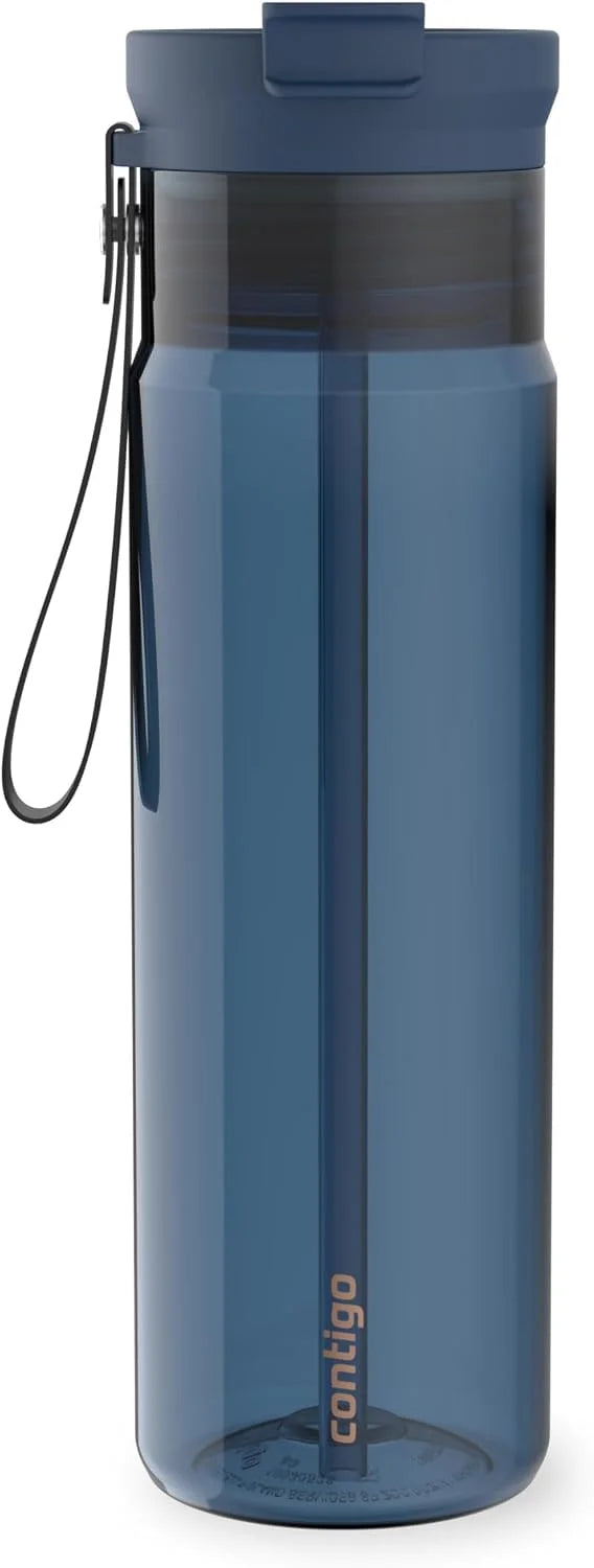 Contigo DualSip 24 oz Tritan Plastic Water Bottle with Carry Strap & 2-in-1 Leakproof Lid (Straw or Spout), BPA-Free, Dishwasher Safe