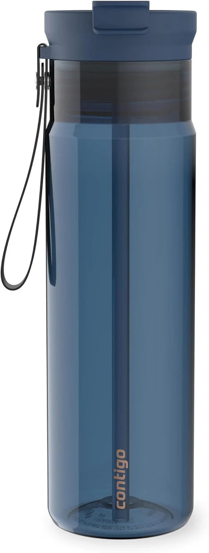 Contigo DualSip 24 oz Tritan Plastic Water Bottle with Carry Strap & 2-in-1 Leakproof Lid (Straw or Spout), BPA-Free, Dishwasher Safe