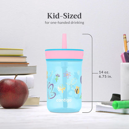 Contigo Kids’ Leighton Straw Tumbler with Spill-Proof Leak-Proof Lid 14oz Juniper/Blue Forest