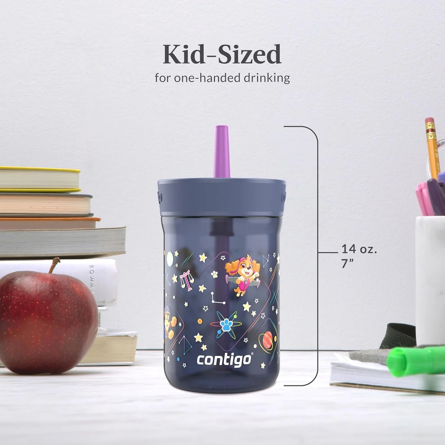 Contigo Kids’ Leighton Straw Tumbler with Spill-Proof Leak-Proof Lid 14oz Juniper/Blue Forest