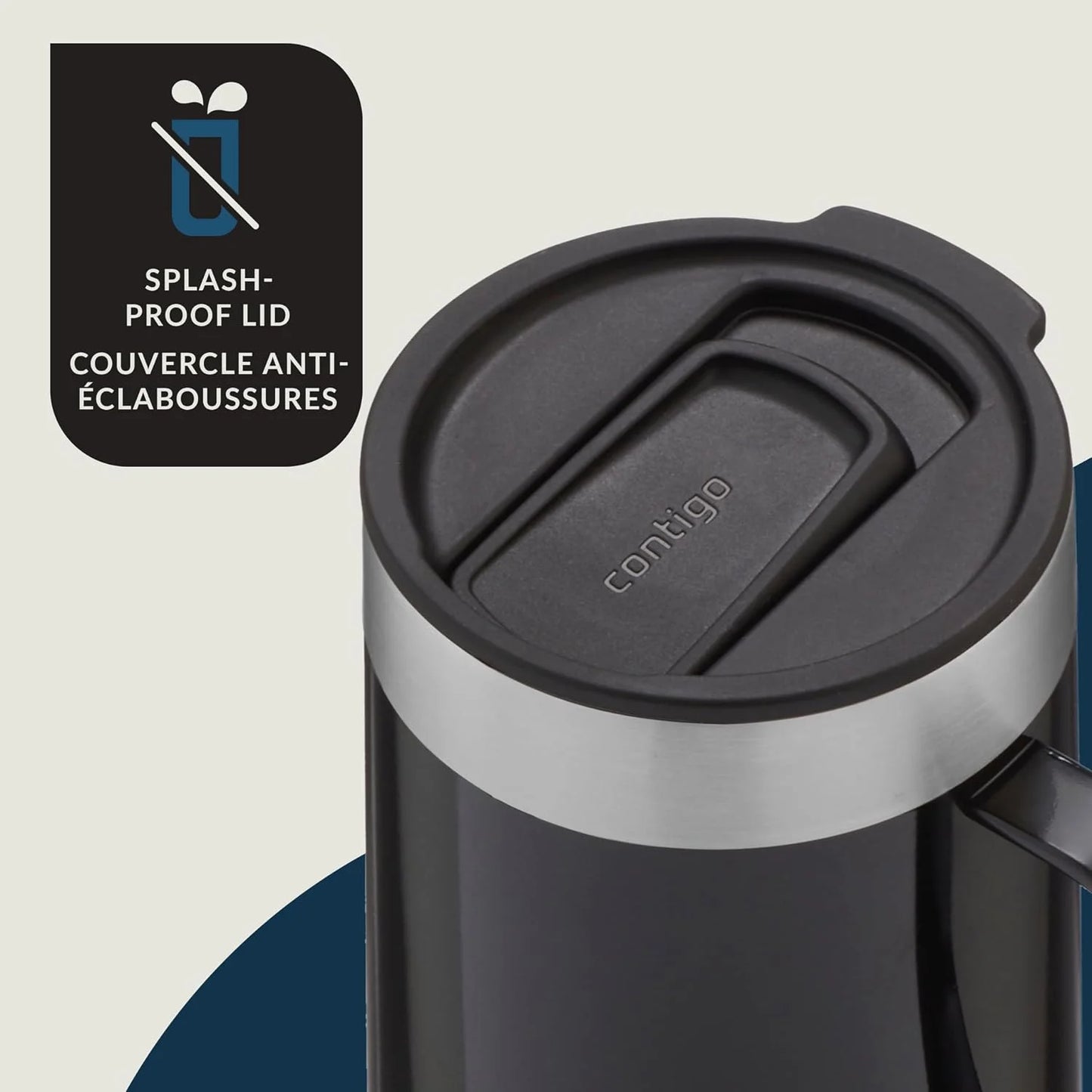 Contigo Streeterville Stainless Steel Mug with Handle and Splash-Proof Lid, Vacuum-Insulated Metal Cup for Coffee and Tea with Handle and Grip Base to Prevent Slipping, Licorice, 14 oz (414 mL)