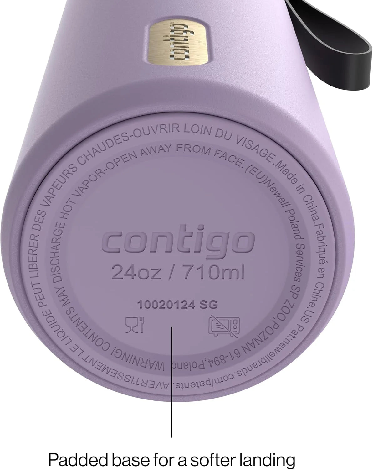 Contigo AutoSeal 24 oz Stainless Steel Vacuum-Insulated Water Bottle with Leakproof Push-Button Spout & Lock, Carry Strap, BPA-Free & Lead-Free, Dishwasher Safe