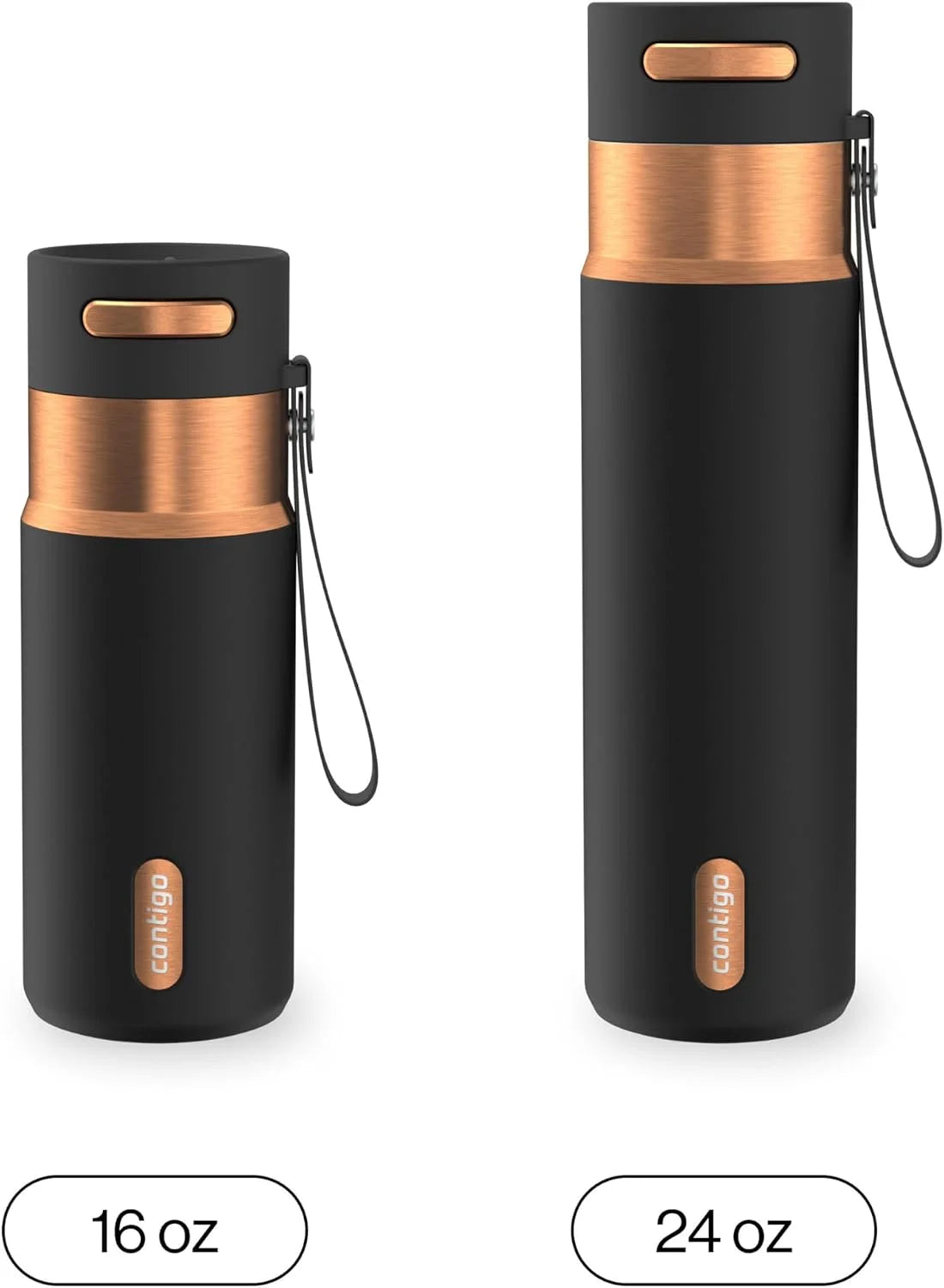 Contigo AutoSeal 24 oz Stainless Steel Vacuum-Insulated Water Bottle with Leakproof Push-Button Spout & Lock, Carry Strap, BPA-Free & Lead-Free, Dishwasher Safe