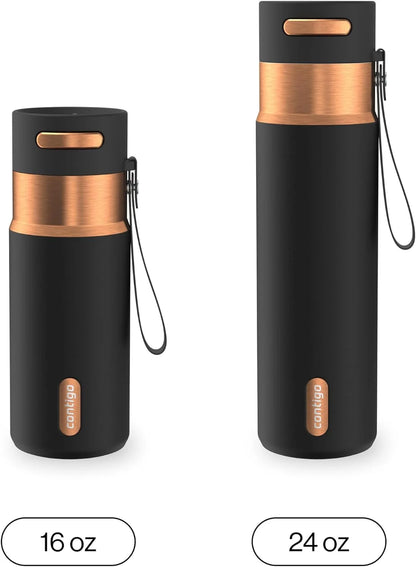 Contigo AutoSeal 24 oz Stainless Steel Vacuum-Insulated Water Bottle with Leakproof Push-Button Spout & Lock, Carry Strap, BPA-Free & Lead-Free, Dishwasher Safe