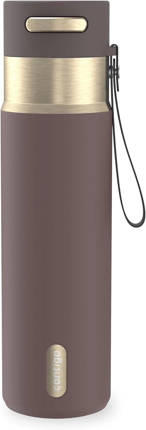 Contigo AutoSeal 24 oz Stainless Steel Vacuum-Insulated Water Bottle with Leakproof Push-Button Spout & Lock, Carry Strap, BPA-Free & Lead-Free, Dishwasher Safe