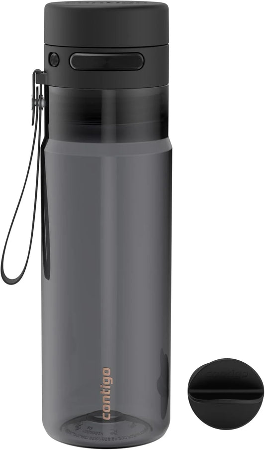 Contigo AutoPop 24 oz Water Bottle w/Carry Strap & Agitator Ball | Leakproof Lid | BPA-Free Tritan Plastic | Dishwasher Safe Protein Shaker Mixer Bottle | Licorice