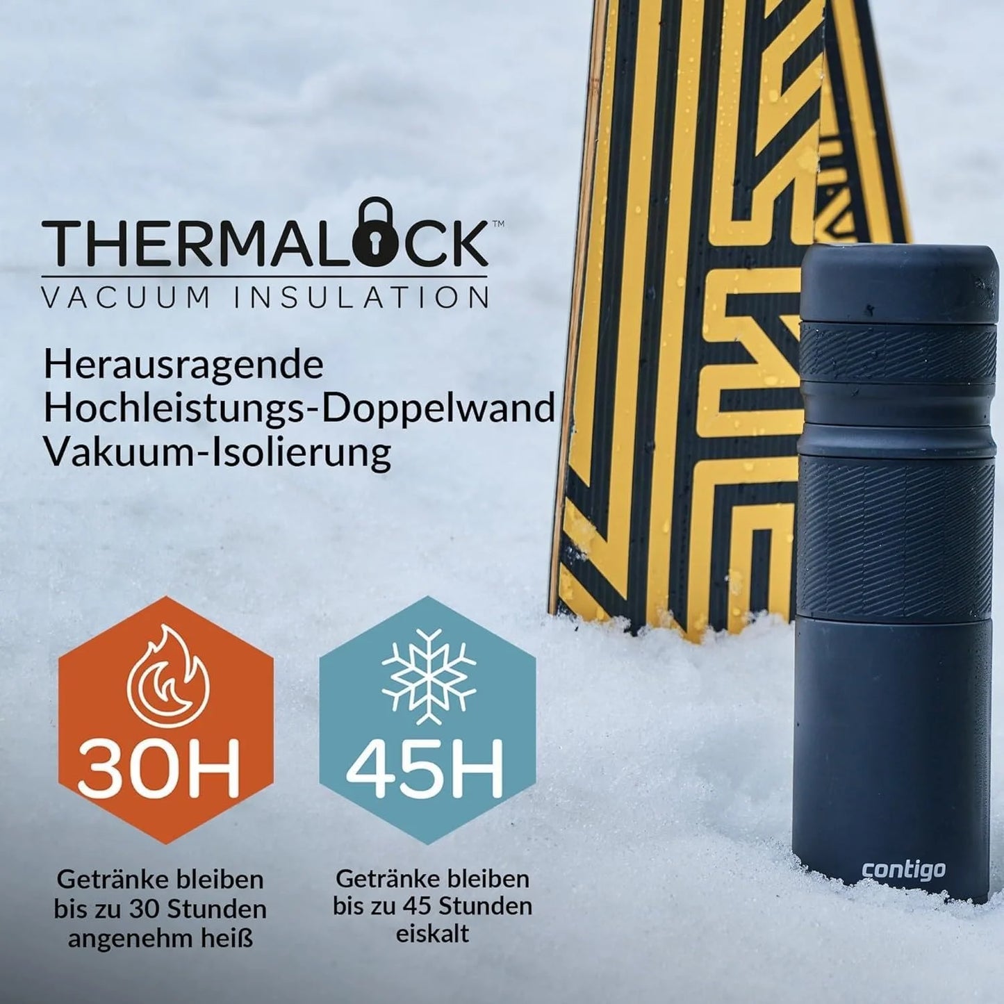 Contigo Thermal Bottle Thermalock, Vacuum Insulated Travel Flask, Thermos Flask for Hot Drinks, up to 35h hot & 60h Cold, Leakproof Coffee Tea Bottle, Stainless Steel Travel Mug