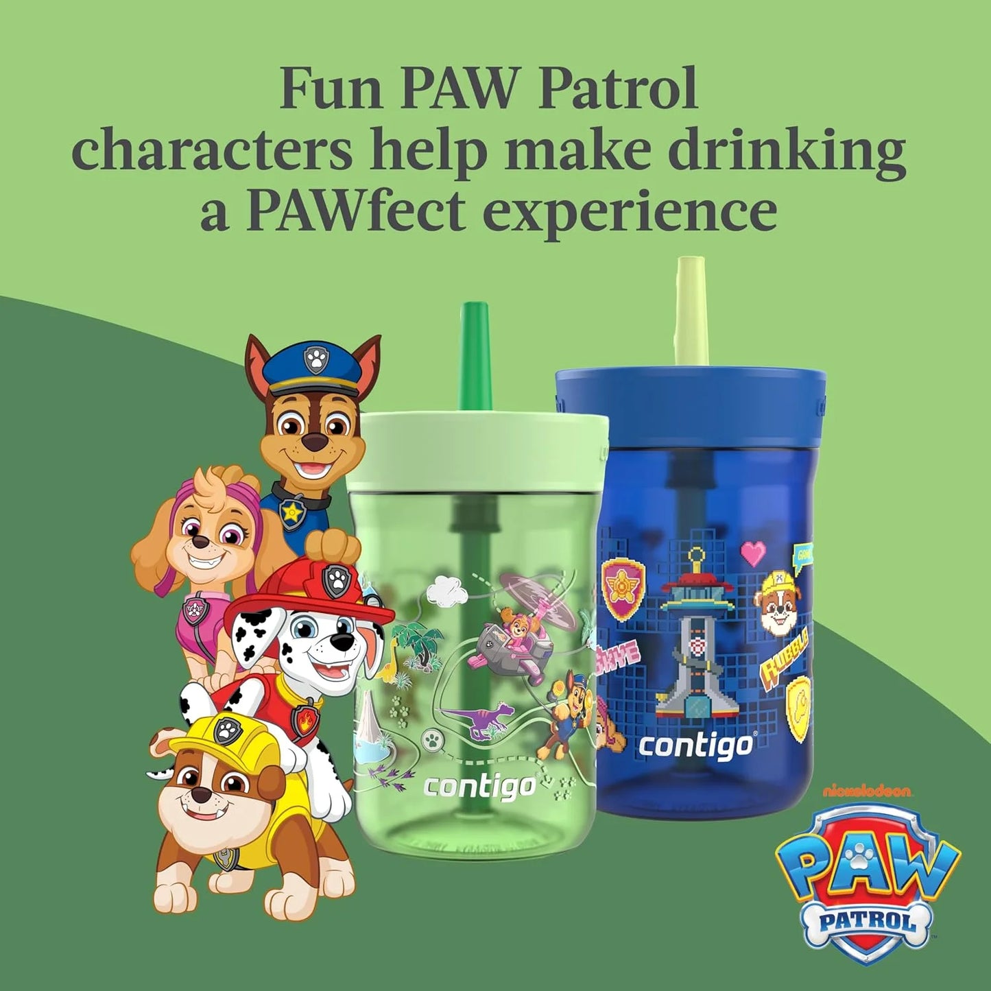 Contigo Kids’ Leighton Straw Tumbler with Spill-Proof Leak-Proof Lid 14oz Juniper/Blue Forest