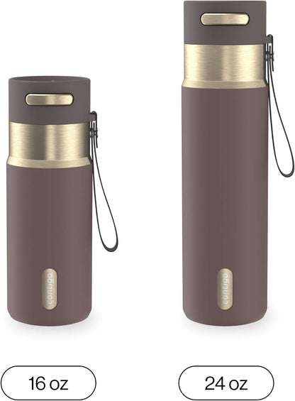 Contigo AutoSeal 24 oz Stainless Steel Vacuum-Insulated Water Bottle with Leakproof Push-Button Spout & Lock, Carry Strap, BPA-Free & Lead-Free, Dishwasher Safe