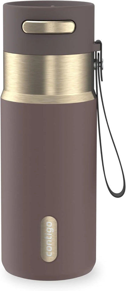 Contigo AutoSeal 24 oz Stainless Steel Vacuum-Insulated Water Bottle with Leakproof Push-Button Spout & Lock, Carry Strap, BPA-Free & Lead-Free, Dishwasher Safe