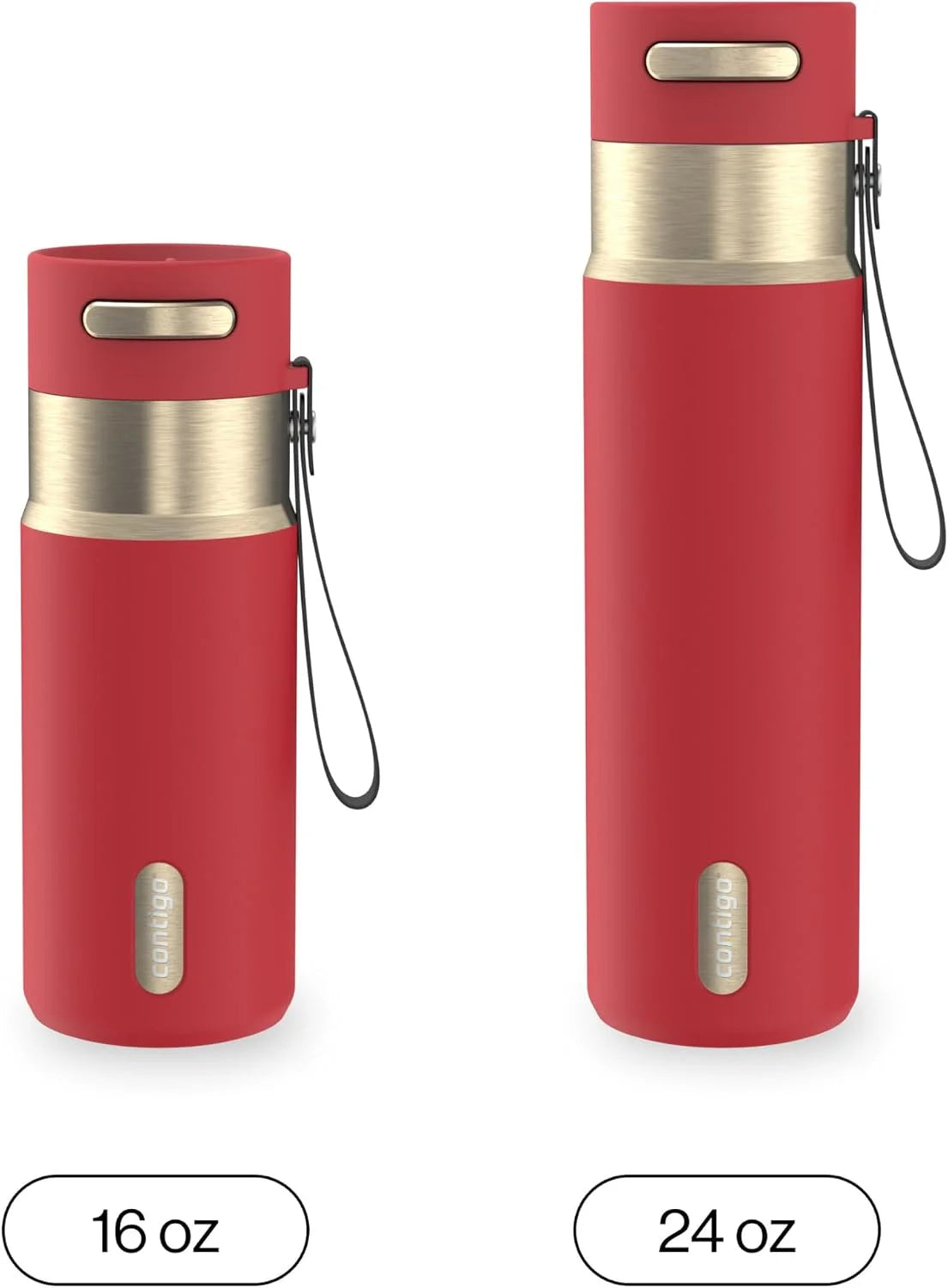 Contigo AutoSeal 24 oz Stainless Steel Vacuum-Insulated Water Bottle with Leakproof Push-Button Spout & Lock, Carry Strap, BPA-Free & Lead-Free, Dishwasher Safe