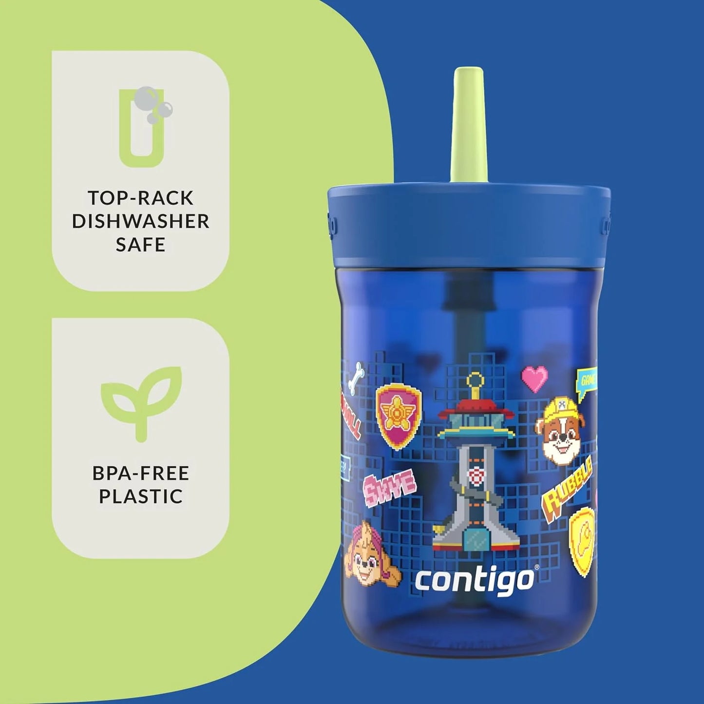 Contigo Kids’ Leighton Straw Tumbler with Spill-Proof Leak-Proof Lid 14oz Juniper/Blue Forest