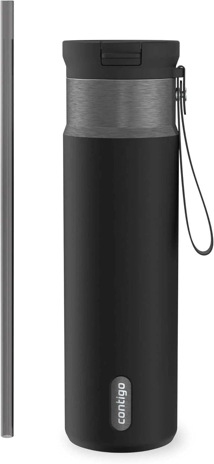 Contigo SnapSeal 24 oz Stainless Steel Vacuum-Insulated Water Bottle with Leakproof AutoClose Lid, Carry Strap & Reusable Straw, BPA-Free & Lead-Free, Dishwasher Safe
