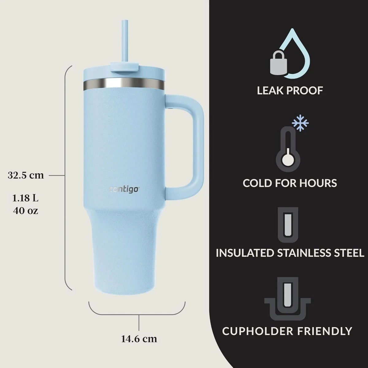Contigo Streeterville 40oz Tumbler, Stainless Steel Vacuum Insulated, Leak-Proof, Cold for 29 Hours, Salt