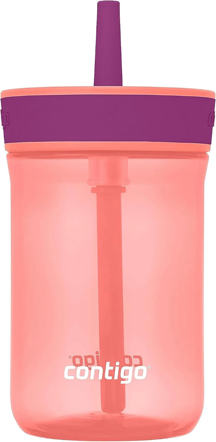 Contigo Kids’ Leighton Straw Tumbler with Spill-Proof Leak-Proof Lid 14oz Juniper/Blue Forest