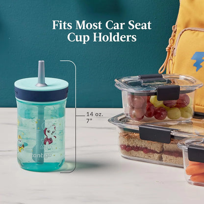 Contigo Kids’ Leighton Straw Tumbler with Spill-Proof Leak-Proof Lid 14oz Juniper/Blue Forest