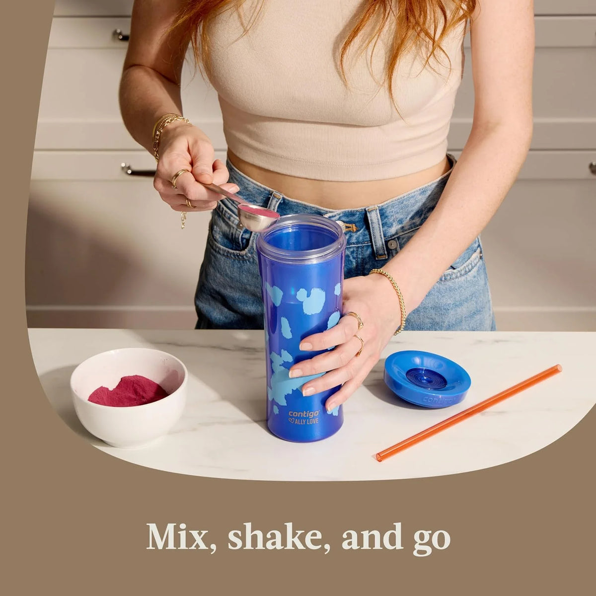 Contigo x Ally Love Shake & Go Tumbler, Autoclose Lid, Leak Proof, 20oz, Licorice