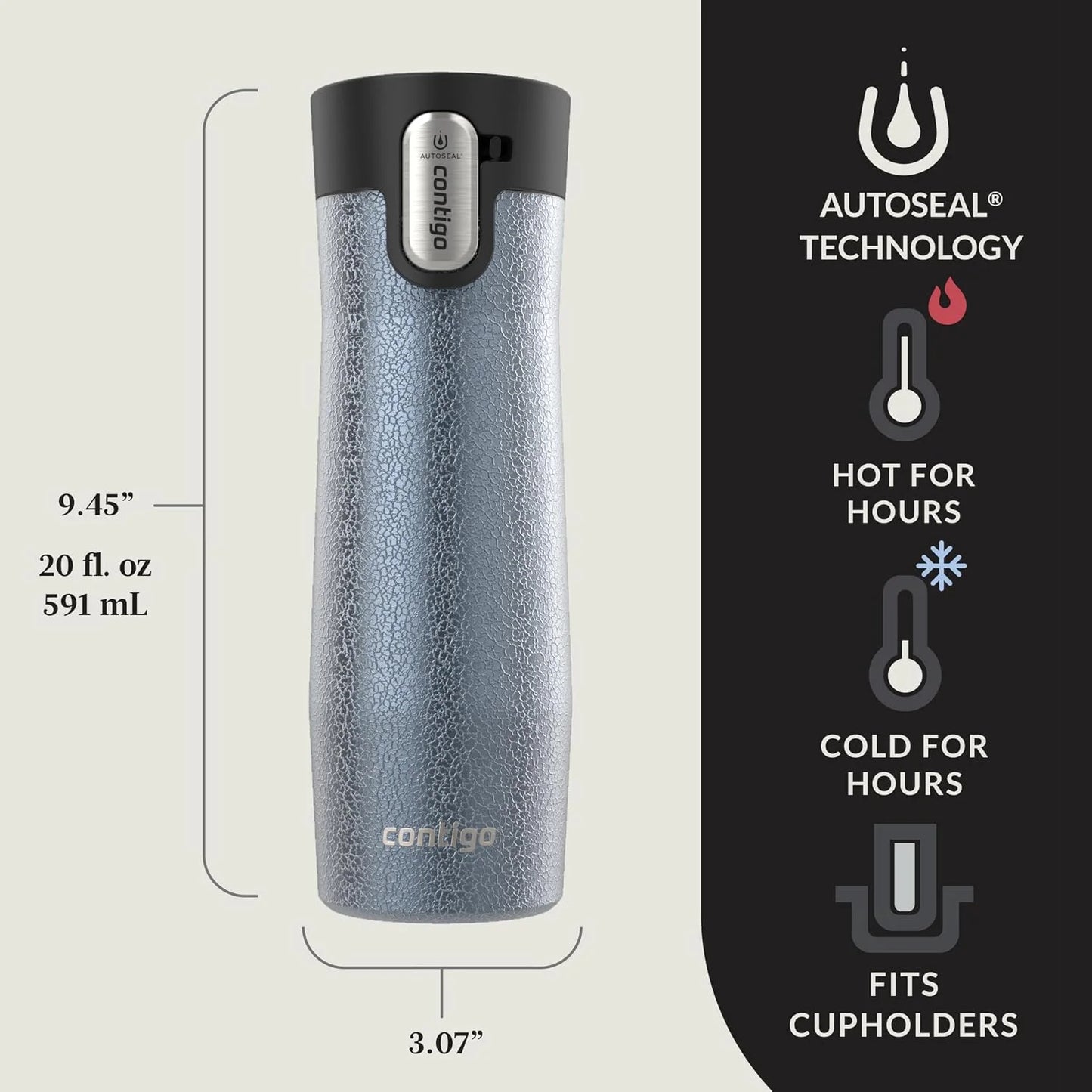 Contigo AUTOSEAL West Loop Vacuum-Insulated Stainless Steel Travel Mug with Easy-Clean Lid 24 oz Crystal Agave
